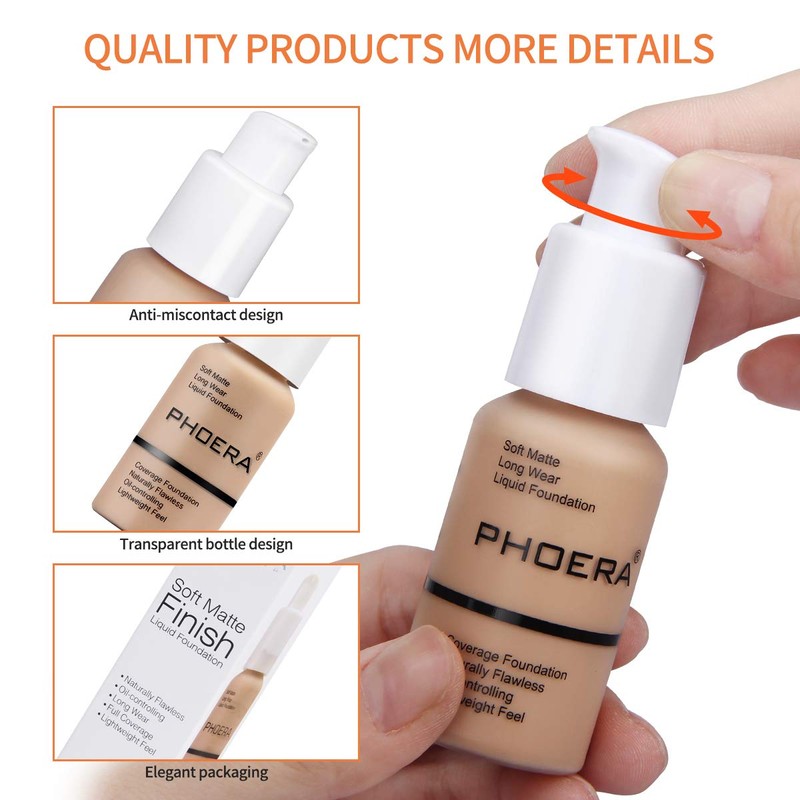 PHOERA Foundation Makeup,Face Foundation,Foundation Full Coverage Perfect 30ml Makeup Oil-Control
