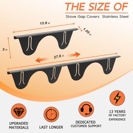 2025 Upgraded Stove Gap Covers Stainless Steel, Kitchen Gas Stove Counter Oven Heat Resistant Gap Filler Guards, Range Trim Kit, Protector for Stovetop Adjustable 13.8" to 27.5" (Black, 2 Pack)
