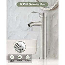 gotonovo Vessel Sink Faucet Modern Tall Bathroom Faucet Single Handle One Hole Stainless Steel Vanity Lavatory Rv Bowl Basin Mixer Tap with Supply Lines and Metal Pop Up Drain, Brushed Nickel