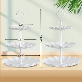 RAUVOLFIA 5 Pcs Dessert Stand Set, 2X Small 3 Tiers White Plastic Cupcake Stand Holder & 3X Rectangle Party Serving Trays/Platters for Wedding Birthday Baby Shower Tea Party Buffet (White)