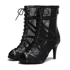 Minishion Latin Dance Booties for Women Mesh Party Boots L555 Black US 8.5