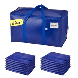 VENO 12 Pack Moving Bags & Large Christmas Storage Bins with lids for Decorations, Garland, Lights. Moving Boxes Packing Supplies for College Dorm. Extra Large Heavy Duty Totes (Blue, 12 Pack)