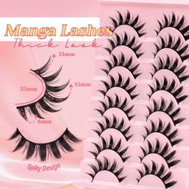 Ahrikiss Lashes Spiky Manga Lashes Anime False Eyelashes 8 Pairs Faux Mink Lash Kit with Lash Glue and Tweezers Cosplay Thick Fake Eyelashes Natural Look (Dolls)