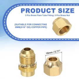 PATIKIL 2Pcs 5/16" Flare Male Thread Brass Flare Tube Fitting, Welding Pipe Adapter Connector with Nut for Plumbing HVAC Air Conditioner