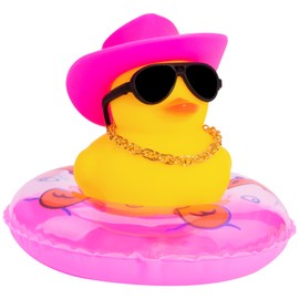 wonuu Car Rubber Duck, Yellow Duck Decoration Dashboard with Sun Hat Swim Ring Necklace Sunglasses for Car Dashboard Decorations
