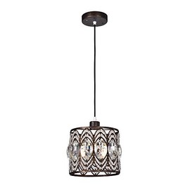 Warehouse of Tiffany HM061/1 Peredur Rustic Bronze 1-Light Crystal Shade Pendant, Brown