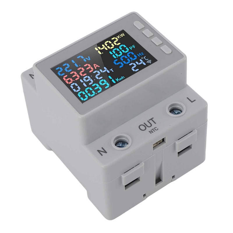 DIN Rail Voltage Current Meter 170‑270V 0‑63A Digital Display Energy