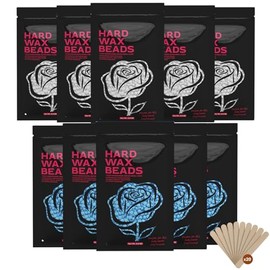 Hard Wax Beads for Hair Removal, 10 Packs, 1000g(2.2lbs), with 20 Wooden Applicators, No Strips Needed, Wax Beads for Full Body, Bikini, Legs, Underarm, Facial Hair Removal Wax for Women & Men