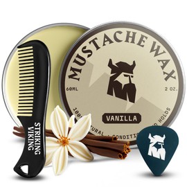 Kit de cera para bigote y peine – Cera para barba y bigote para hombres con cera de abeja natural fuerte – Ayuda a domar, peinar y acondicionar el vello facial al golpear vikingo, vainilla