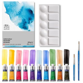 Winsor & Newton Cotman Watercolour Paint, Set of 10 x 5ml Tubes (includes 2 Brushes, Pad, Palette)
