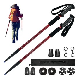 2Pzs Bastón Trekking Plegable Ajustable 63-135cm, Ligero Aluminio Corcho Antideslizante Amortiguación, Impactos 8 Puntas Repuesto Barro Goma Botas con Bolsa Transporte para Senderismo Montaña Caminata