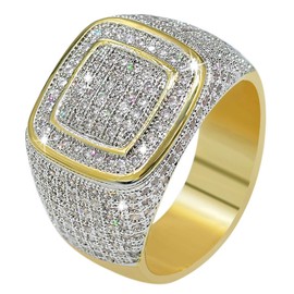 JINAO Gold Men Women Pinky Ring Cluster Iced Out Cubic Zirconia Bling Fake Diamond Ring Wedding Engagement Anniversary Band Hip Hop Costume Jewelry (11)