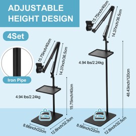Relaxweex 4 Set Microphone Stands with Weighted Bases Boom Arm Floor Mic Stand with Tray Microphone Clip Carrying Bag 3/8" to 5/8" Screw Adapter and Cable Ties for Singing Stage Wedding Karaoke Band
