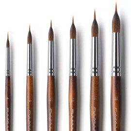 Watercolor Brushes Professional - 6 Pcs Extended Needle Point Brushes Synthetic Extra Long Pinhead Brushes with Kolinsky Sable Body for Fine Detailing - Watercolor Acrylic Gouache Inks Painting