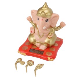 Ganesha Elephant God Statues Solar Powered Indian Ganesha Idol Figurine for Car Dashboard Home Decor Crafts Fleshcolor