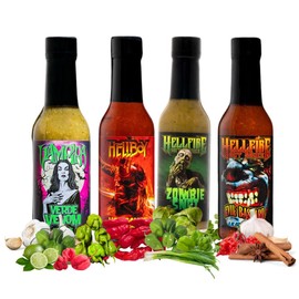 Hellfire Hot Sauce Gift Pack - Gourmet Hot Sauce Variety Pack With 4 Scary Flavors for Parties or Gifts (Four 5 oz. Bottles)