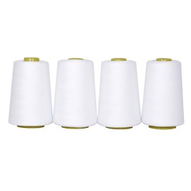 Mandala Crafts 4 Pack of Serger Threads Cones Spools - 40S/2 24000 Yards Polyester White Threads for Sergers Machine and Overlock Quilting Sewing Machine