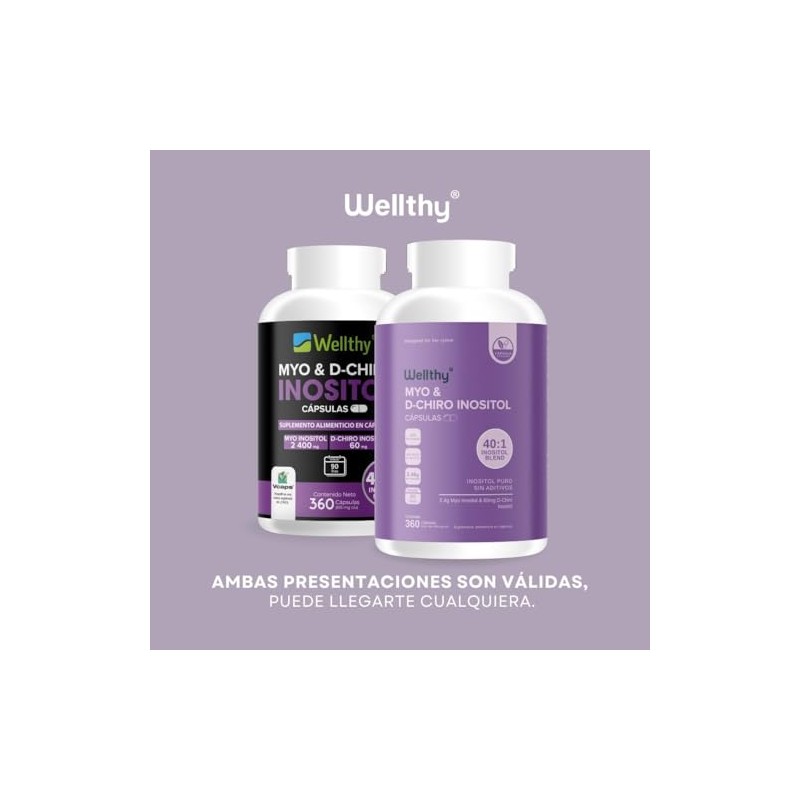 Wellthy Myo Chiro Inositol 360 Cápsulas Mezcla Óptima 2400mg 60mg
