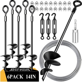 14in 6 Pack Ground Anchors with 1/8" Galvanized Cable Shed Anchor Kit, Trampoline Stakes Anchors High Wind – Ideal for Canopies, Sheds, Car Ports, Swing Sets Gazebo Greenhouse (14 in of 6 Pcs)