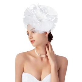 dressfan Fascinator Derby Hats for Women Vintage Wedding Feather Headband Hair Clip,20s 50s Hair Accessories Headwear for Derby/Wedding/Cocktail/Tea Party,M4-White