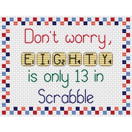 Scrabble Birthday Anniversary Card Cross Stitch Kit with Threads, Fabric, Needle and Instructions HANDMADE (80 Eighty)
