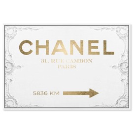 The Oliver Gal Artist Co. Typography and Quotes Contemporary White Frame Canvas Wall Art Couture Road Sign Rococo Gold Living Room Bedroom and Bathroom Home Decor 30 in x 20 in White and Gold