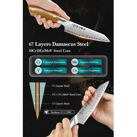 HEZHEN Kitchen Utility Knife, 5.5 Inches, 67 Layers Damascus Steel, Multifucational Paring Knife for Chefs and Home Cooking, Ultra-sharp Blade with Linen Micarta Handle, Gift Packing