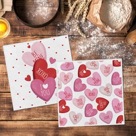 Artoid Mode Red Heart True Love Forever Valentine's Day Kitchen Towels Dish Towels, 10x10 Inch Anniversary Wedding Decoration Hand Towels Set of 2