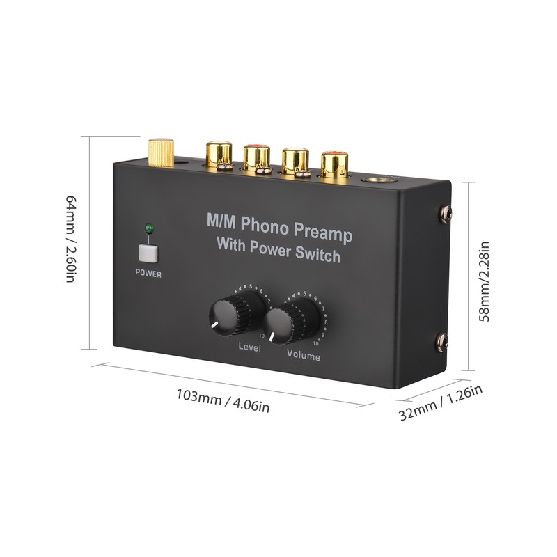 M/M Phono Preamp with Power Switch Ultra-compact Preamplifier with Level