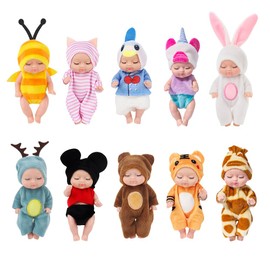 KBIBCK Pack of 10 Mini Baby Dolls, Mini Reborn Dolls, 4 Inch Reborn Baby Dolls, Newborn, Newborn Reborn Baby, Baby Dolls Accessory Set, Realistic Small Doll, Miniature Doll Toy for Girls Children