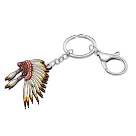 DOWAY Acrylic Novelty Indian Headdress Headwear Keychain Accessories Native American Gifts for Women Purse Charms Key Chain (Beige)