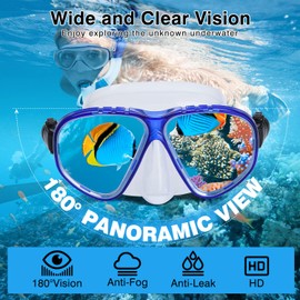 DIZOKIZO Snorkel Set Adults Snorkel Mask Panoramic View Anti-Fog Anti-Leak Adjustable Straps Easy Breathing Diving Mask for Scuba Swimming Diving