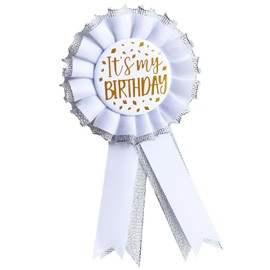 It's My Birthday Tinplate Badge Black & White Happy Birthday Badge Pins Birthday Ribbon Satin Pin for Women Men Happy Birthday Queen King Party Button Pins for Party Decorations (Its my birthday pin white)