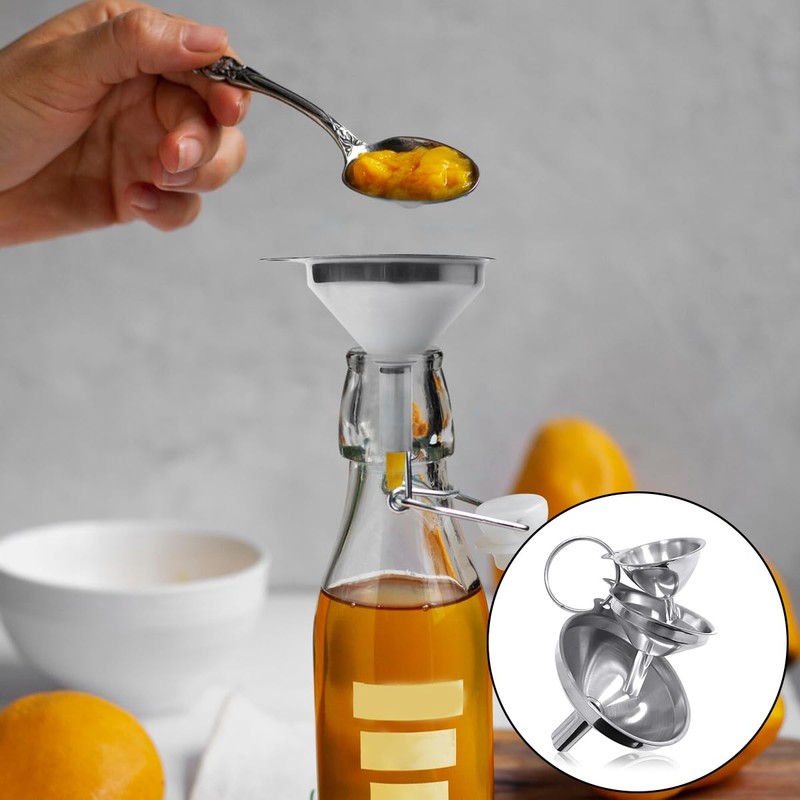 WELANE Metal Funnels, 3 PCS Small Stainless Steel Kitchen Funnels