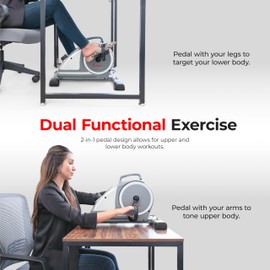 Sunny Health & Fitness Magnetic Under Desk Mini Exercise Cycle Bike, Dual Function Pedal Exerciser with Digital Monitor and Carrying Handle – SF-B020026