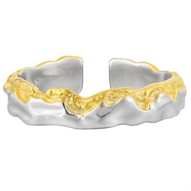 NicoWerk SRI986 Women's Silver Ring Fused 925 Sterling Silver Gold-Plated with Shiny Structure Narrow Adjustable Open, Sterling Silver