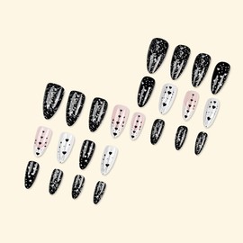 ＴＩＺＹＦＦ Press on Nails, Black And White Love Fake Nails, Artificial Nails for Women and Girls -24 pcs