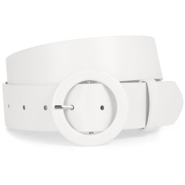 XZQTIVE - Cinturón ancho para mujer, con hebilla redonda, color caramelo, para jeans, vestidos, Blanco, Fit Waist Size 30"-36"