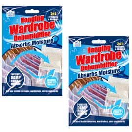 2 Pack Hanging Wardrobe Dehumidifier- Hook Design Leak Proof Storage Bag Improve Air Quality, Prevents Damp Mildew Mould, Ideal Wardrobes Caravans Cupboard Accessory