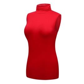 OThread & Co. Women's Sleeveless Turtleneck T-Shirt Basic Stretch Layer Comfy High Neck Tank Top (Small, Red)