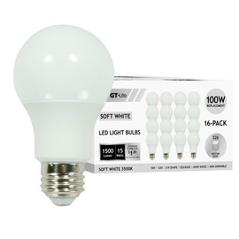 GT-Lite 16 Pack LED Light Bulbs,100 Watt Equivalent,15 Watt 3500K 1500LM A19 Shape, E26 Medium Base, Standard Household Llightbulb for Lamps, Living Room, Bedrooms