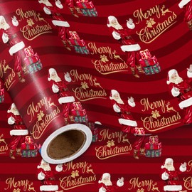 LeZakaa Christmas Wrapping Paper Roll, Santa Claus & Gifts, Merry Christmas Text, for Family, Friends, Winter Holiday Season, Mini Roll 17 in x 16.4 Ft