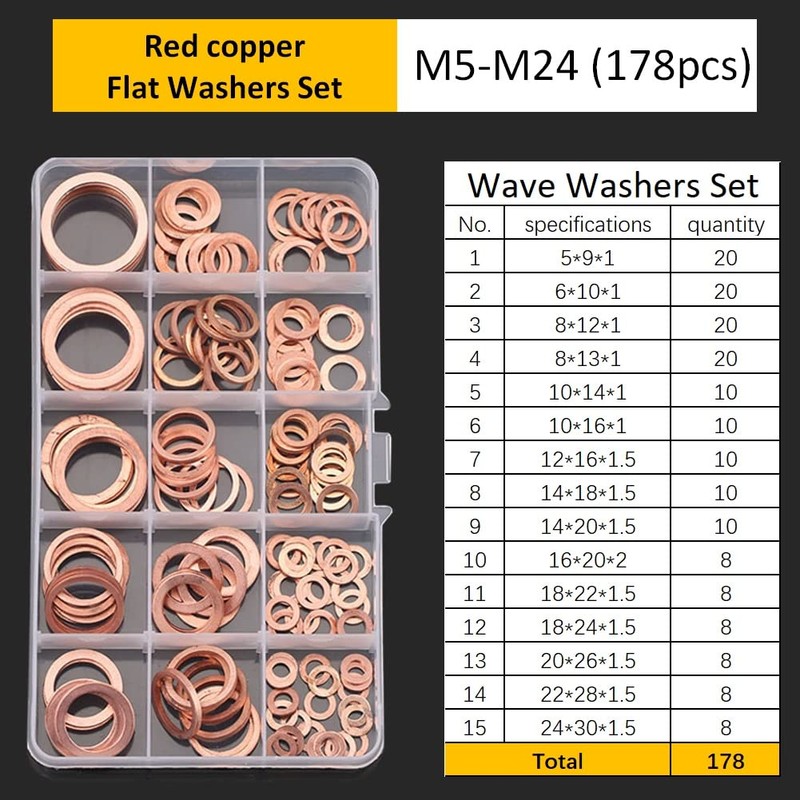 CONPHERON Pack of 178 Copper Rings Assortment in 15 Sizes