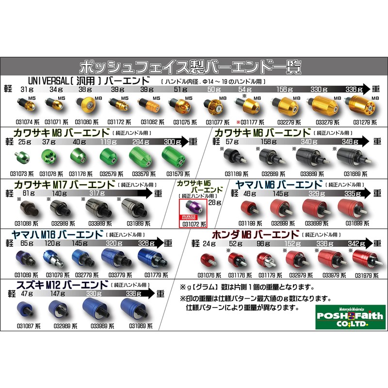 POSH Motorcycle Goods Handlebar End Kawasaki Bar End (Bolt Diameter