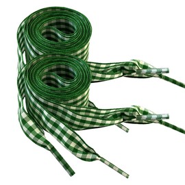 2 Pair 1 Inch Wide Ribbon Shoelaces Fabric Nylon Plaid Checkered Shoe Laces for Sneakers Sports Shoes 47Inch, No.26 Green, 47Inch