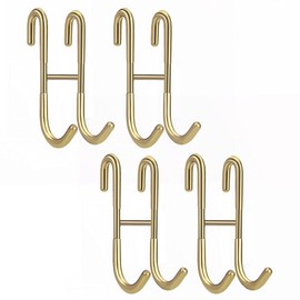 Haitis 4 Pack Over Shower Glass Door Hook, Plated Gold, 304 Stainless Steel Rack Hooks, Bathroom Frameless Drilling-Free Hanger, for Bathing Suits, Robe, Towel, Squeegee, Loofah, Shaver