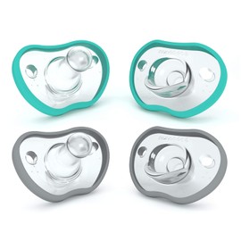 Nanobebe - Chupetes para bebés de 0 a 3 meses, ortodóntico, curvas cómodamente, con contorno facial, galardonado para bebés lactantes, 100% silicona, sin BPA. Baby Registry Gift 4pk, verde azulado/gris