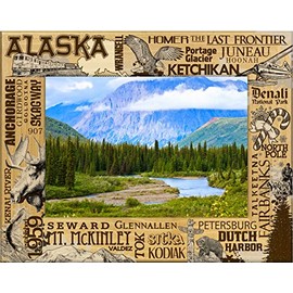 Saddle Mountain Souvenir Alaska Montage Laser Engraved Wood Picture Frame Landscape (5 x 7)