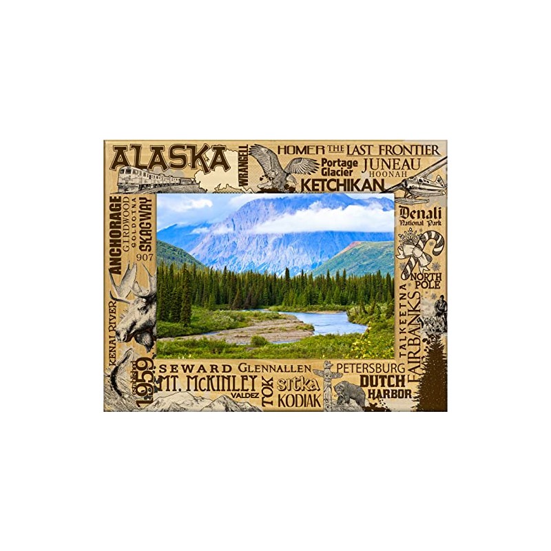 Saddle Mountain Souvenir Alaska Montage Laser Engraved Wood Picture Frame