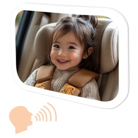 Moruedtu Baby Car Mirror with Lights & Voice Control, Wide Crystal Clear View for Rear Facing Infant,3 Color Light &Dimmable Shatterproof Infant Car Seat Mirror for Every Parent(White)